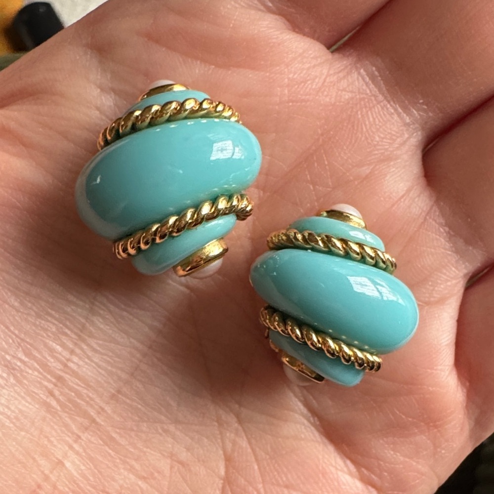 Replica Made In Italy | Gold-Tone Turquoise & Pearl Dome Clip-On Earrings